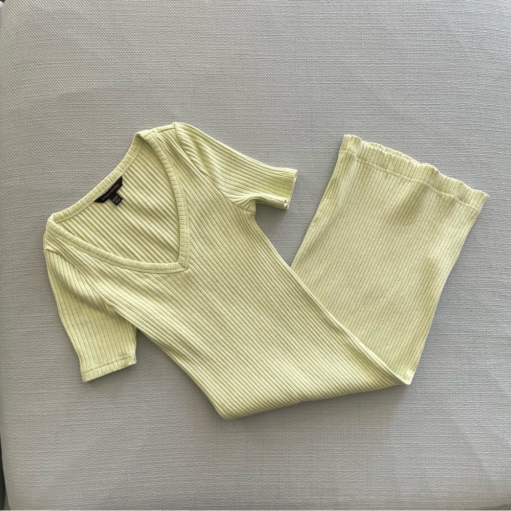 Lemon lime ribbed knit stretch body con dress